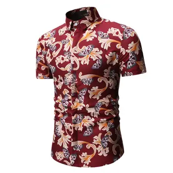 

Men's Flower Shirt Casual Short-sleeved Men Shirts Beach leisure Floral Blouse Mens Clothing Slim fit