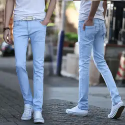Джинсы мужские Весна 2019 повседневные Модные светло-голубые состаренные джинсы зауженные рваные, Стретч джинсы плюс размер