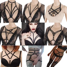 Женская одежда с пентаграммой, Бандажное белье, готический укороченный топ, Фетиш клетка, бюстгальтер, нижнее белье, ремень на лямках, бюстгальтер на лямках