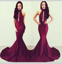 Michael Costello Burgund Mermaid Abendkleid 2016 elegante Frauen lange High Neck Backless Abendkleider Abendkleid