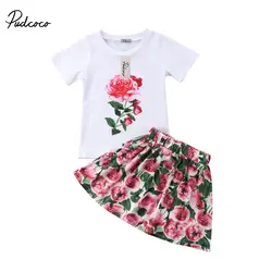 Pudcoco 2 шт. Одежда для маленьких девочек Летняя хлопковая футболка + юбка с цветочным рисунком комплект одежды От 2 до 7 лет Helen115