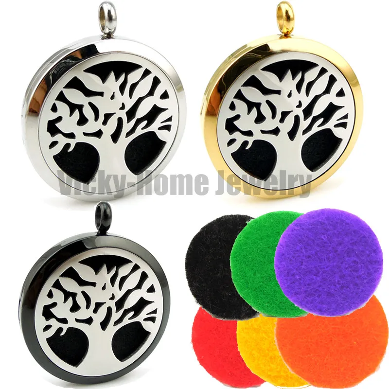 Round Silver Tree (30mm) Essential Oils Locket 316 Stainless Steel