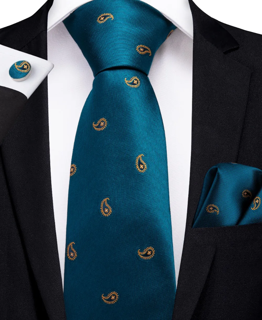

SJT-7212 DiBanGu Fashion Blue Paisley Mens Gifts Tie 100% Silk Necktie Handkerchief Cufflinks Tie Business Wedding Party Tie Set