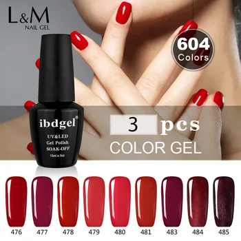 

3 Pcs 15ml Nail Polish bottle ibdgel UV Gelpolish Shining Red Color Top Coat Base Coat 15ml Nail Kit Professional Tools Soak Off