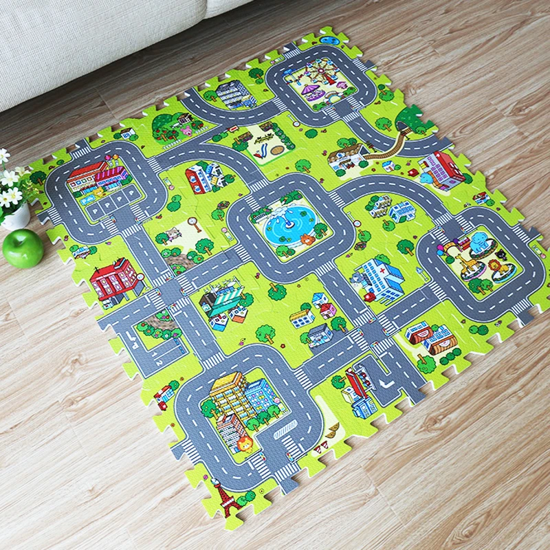 Tapete de Jogo do Bebê Cidade Estrada Espuma Tapee Infantil Tapis Enfant Quebra-cabeça Bebê Tapete Crianças 9 Pçs 30*30*1cm Jcc Eva