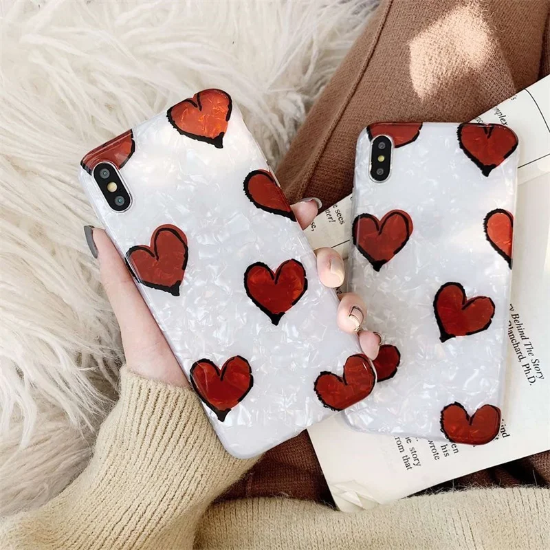 

JAMULAR Conch Shell Love Heart Phone Case For iPhone XS MAX XR X 7 8 6 6s Plus Candy Color Soft Back Cover For iPhone XR Fundas