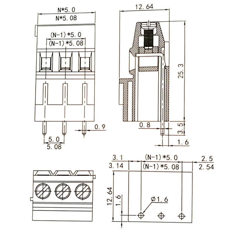 WJ500H 5.08mm pitch size