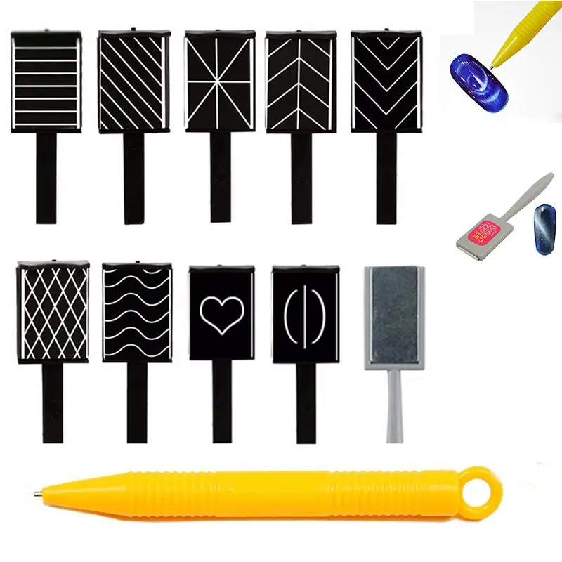 Shellhard 11pcs/set Nail Magnet Lightweight Nail Magnet Set Wand Magnetic Pen For Cat Eye Gel Polish Nail Art Tool