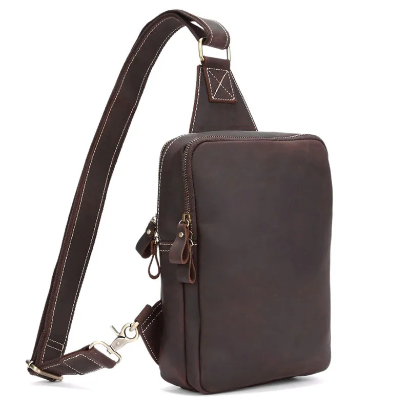 

BOLEKE Nesitu High Quality Vintage Brown Thick Genuine Leather Men Chest Bag Durable Crazy Horse Leather Male Messenger Bags