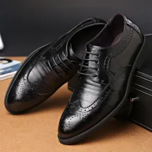 Bullock carved men s shoes Genuine Leather lace up Large size Business casual shoes Flats Plus
