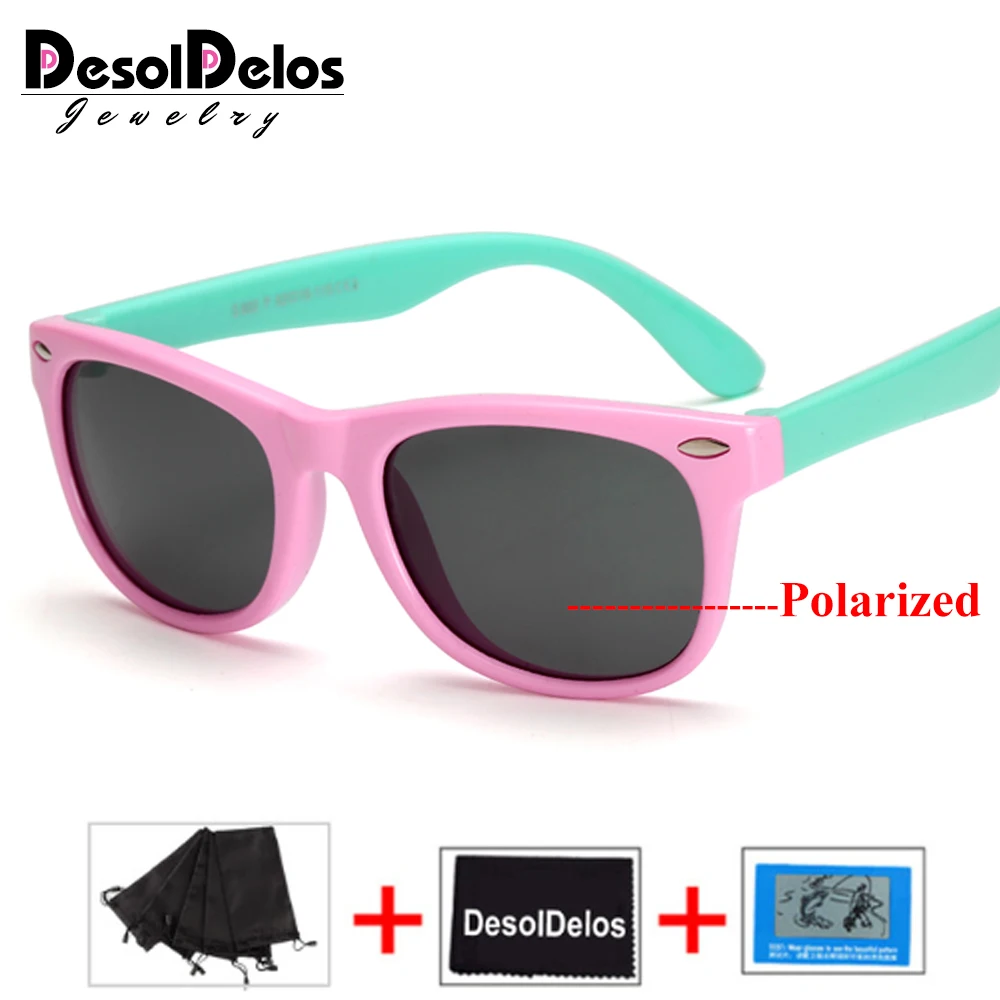 Новые Силиконовые Детские поляризованные солнцезащитные очки Квадратные очки для мальчиков и девочек UV400 фирменный дизайн мягкие солнцезащитные очки - Цвет линз: pink green