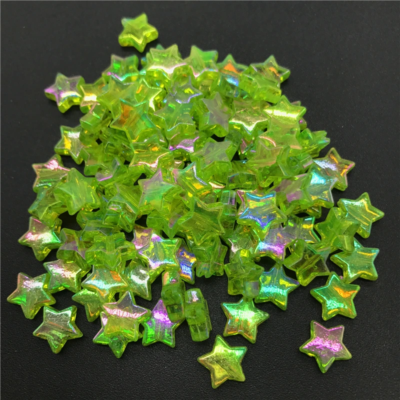 100pcs 11x4mm Acrylic Spacer Beads Five-pointed Star Transparent Rainbow Color Beads For Jewelry Making 