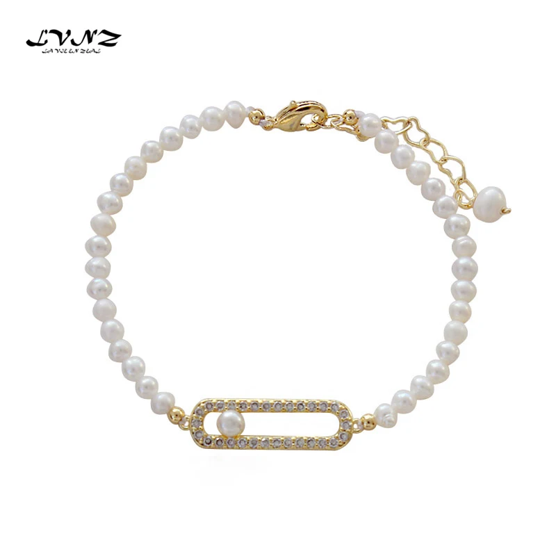 

LVNZ 2019 New Hot Fashion Freshwater Pearls Cubic Zirconia Charm Bracelets For Women Hollow Casual Jewelry 7005i