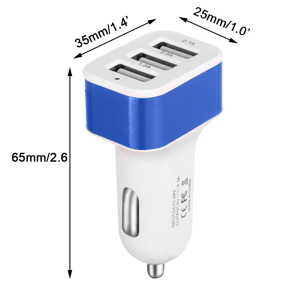 10 цветов 3 порта Переходник USB для зарядки в машине 12-24 В 5.1A Быстрая зарядка зарядное устройство для iPhone и ipad стол gps power bank