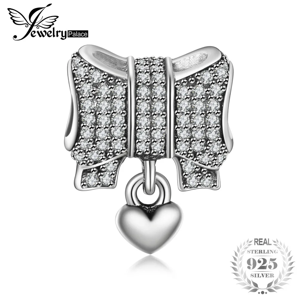 

Jewelrypalace 925 Sterling Silver Cluster Cubic Zirconia Bowknot Dangle Heart Beads Charms Fit Bracelets Gifts For Her Jewelry