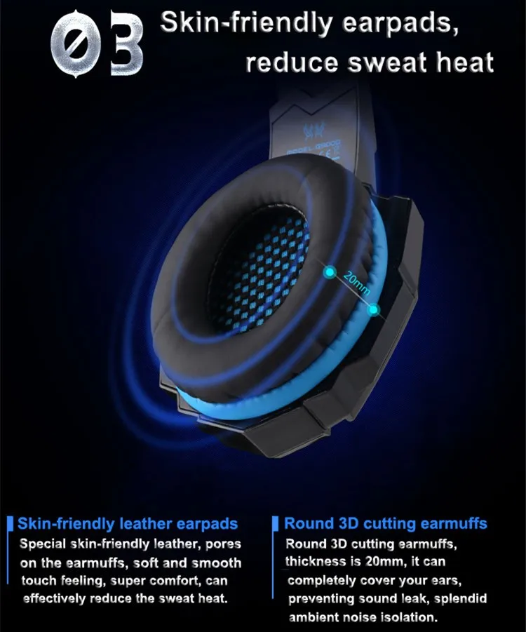 KOTION EACH G9000 3.5mm Game Gaming Headphone Headset Earphone With Microphone LED Light For Laptop Tablet Mobile Phones Xbox ONEPS4 (5)