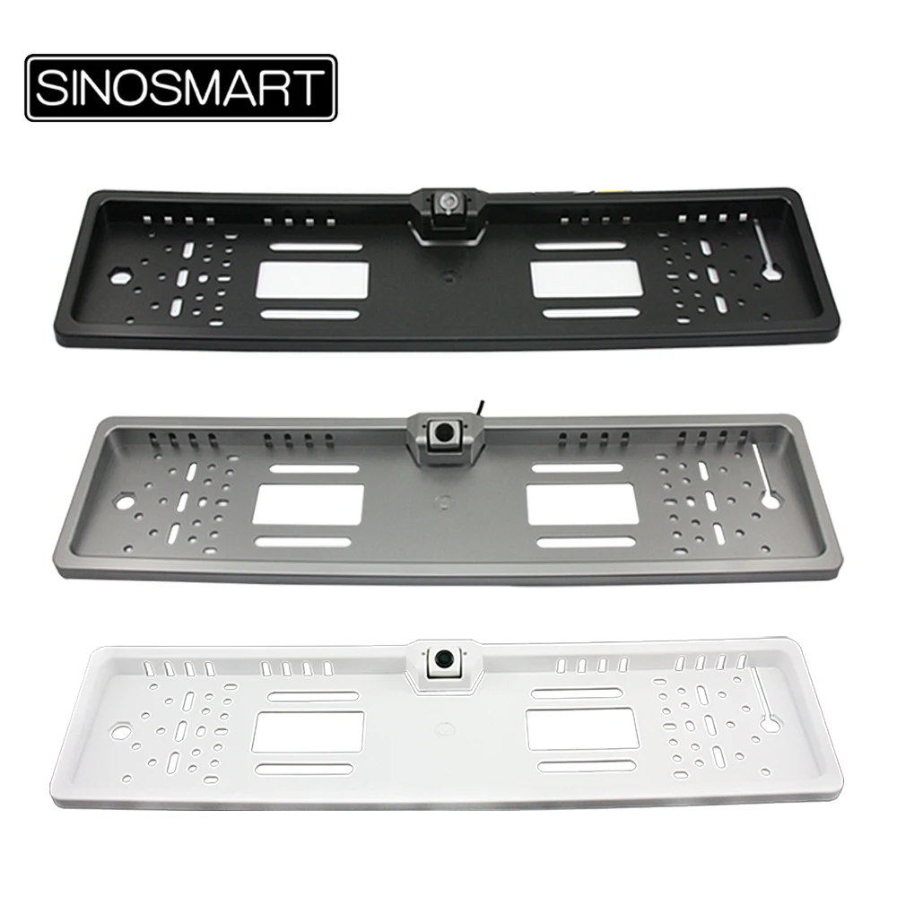 

SINOSMART HD Universal Wide View Angle Parking Reversing Camera White Silver Black European License Plate Frame