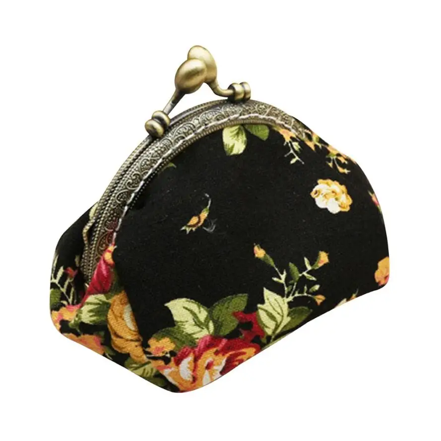 Трансер новые женские Ретро Винтажные цветок маленький кошелек с застежкой кошелек сумка-клатч для монет сумка держатель карт Высокое качество цветок Aug21 - Цвет: Черный