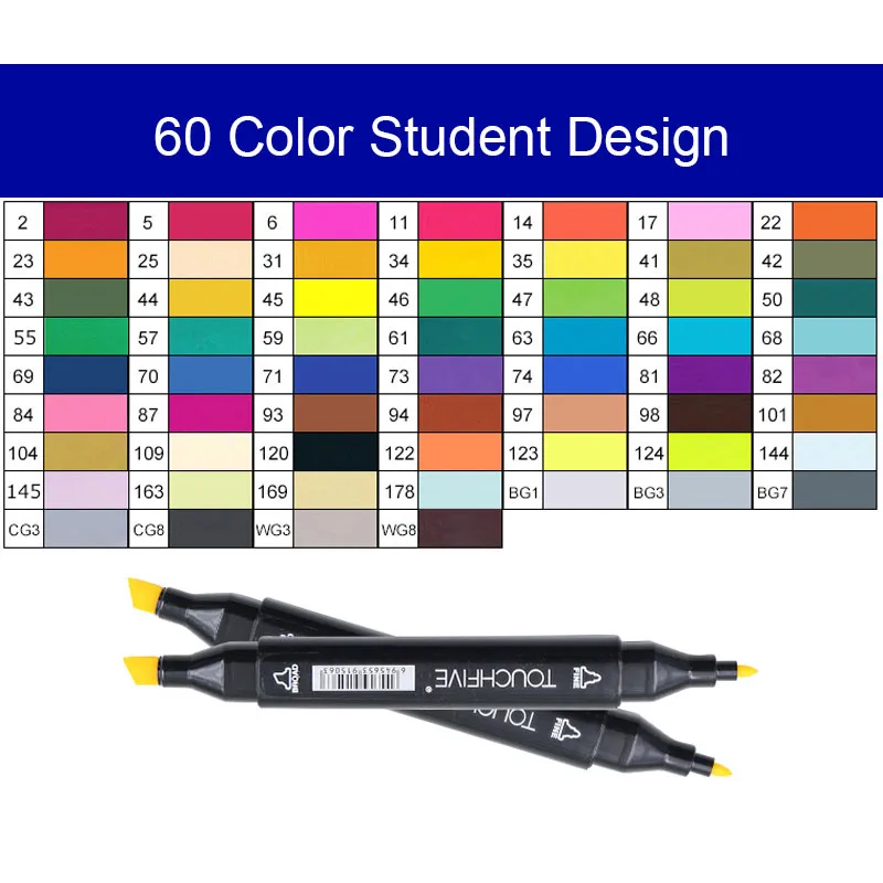 168 Цвета ручка маркер комплект, принадлежности для живописи двойная головка эскиз маркеры кисточки ручка для рисования модные Костюмы школьников дизайн - Цвет: 60Student-black