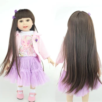 

18" 45cm girl doll with dress and shoes silicone lifelike black hair girl doll for baby girl Merry Christmas gift