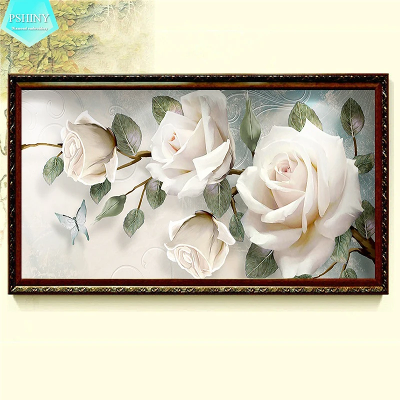 

PSHINY NEW 5D DIY Diamond embroidery White Rose Flowers Picture Full Square rhinestone mosaic kit Diamond Painting cross stich