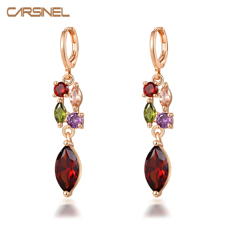 Серьги-кольца CARSINEL яркие геометрические циркониевые серьги розового золота для