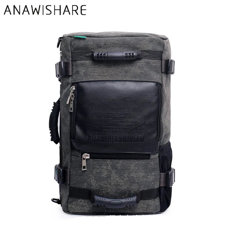 

ANAWISHARE Rucksack Men Canvas Backpack Large Travel Bag Leather Laptop Backpacks School Bags For Teenagers Hj6