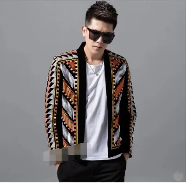 

New Style Velvet Embroidery Men's Jacket Korean Version Slim Casual Coat Male Singer Dancer Nightclub Outfit Stage Show Jacket