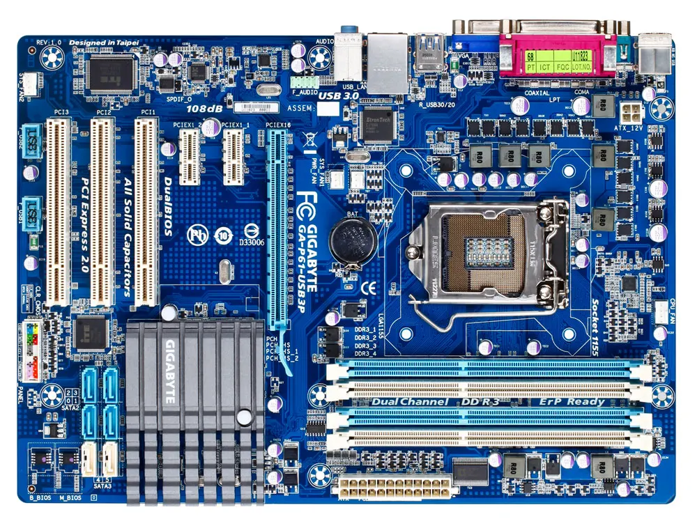 

Gigabyte GA-P61-USB3P Desktop Motherboard P61-USB3P H61 Socket LGA 1155 For Core i7 DDR3 16G USB3.0 ATX Original Used Mainboard