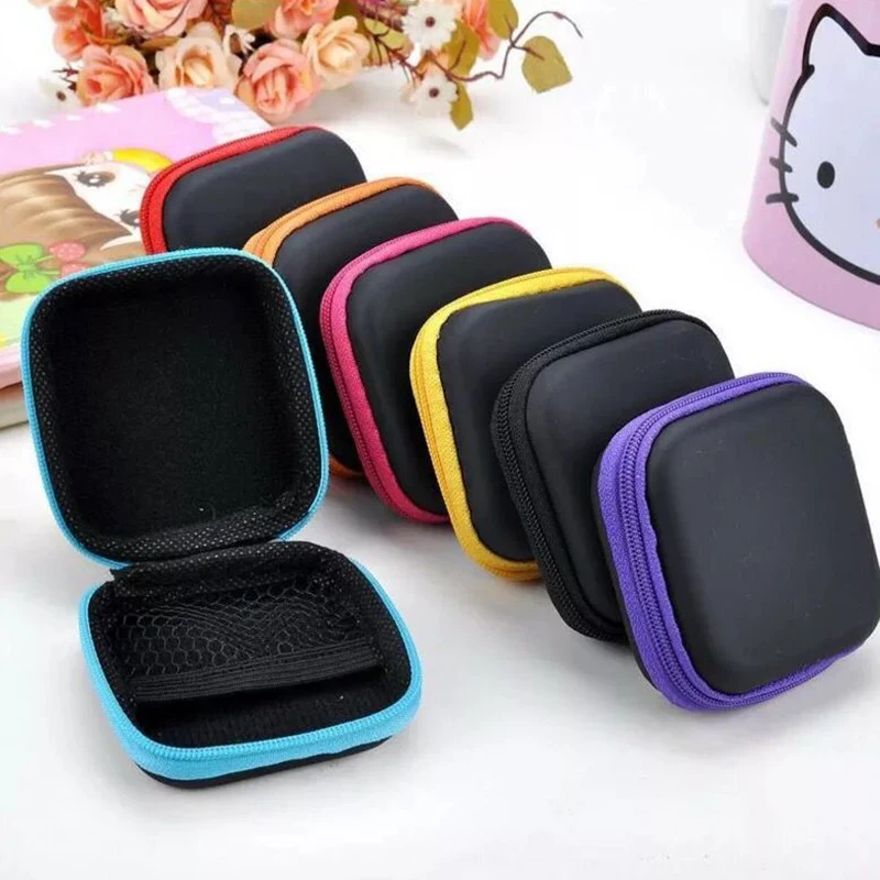 DOITOP Mini Zipper Hard Headphone Case PU Leather Earphone Storage Bag Protective USB Cable Organizer For Portable Earbuds box