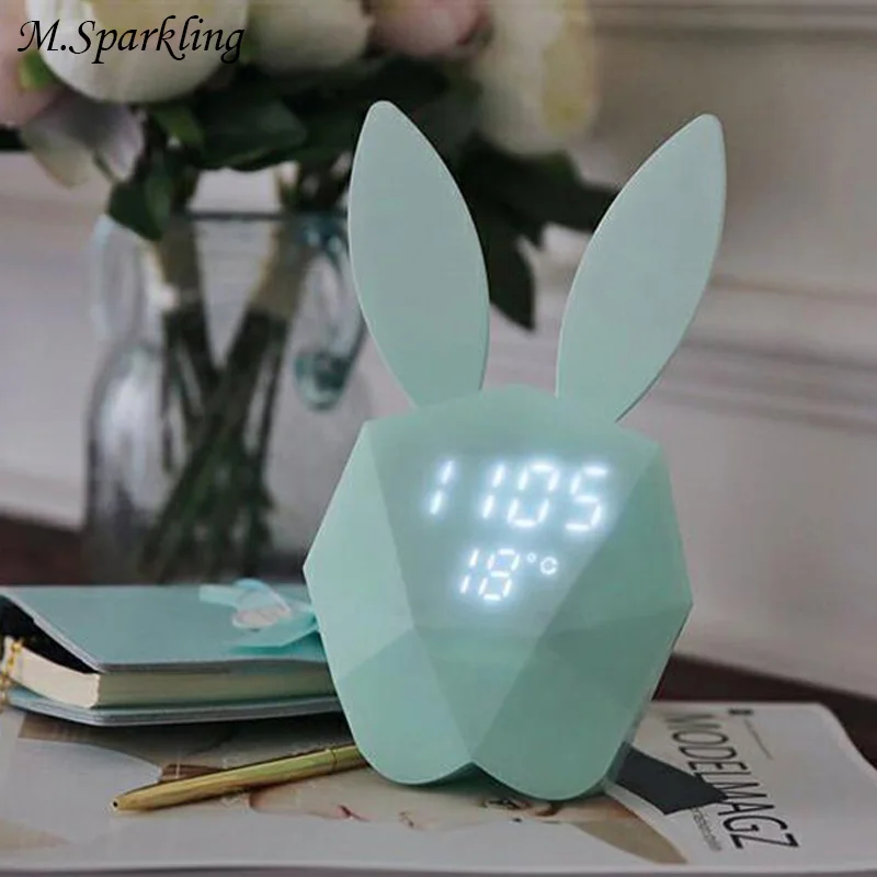

M.Sparkling Desk Clock Bunny Luminova Digital Table Clocks Intelligent LED Mute Multi Function Wall Clocks Alarm Clock Home Saat