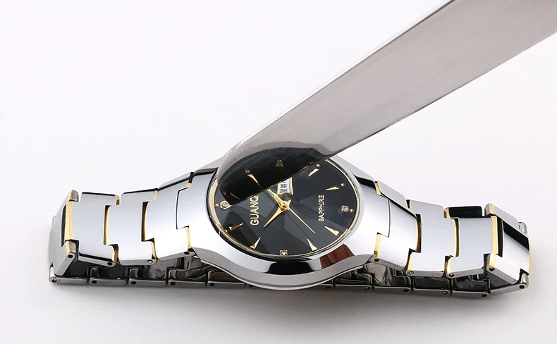 Бренд GUANQIN часы для мужчин вольфрамовый стальной ремешок мужские часы 30 м Водонепроницаемый Кристалл Кварцевые часы наручные часы