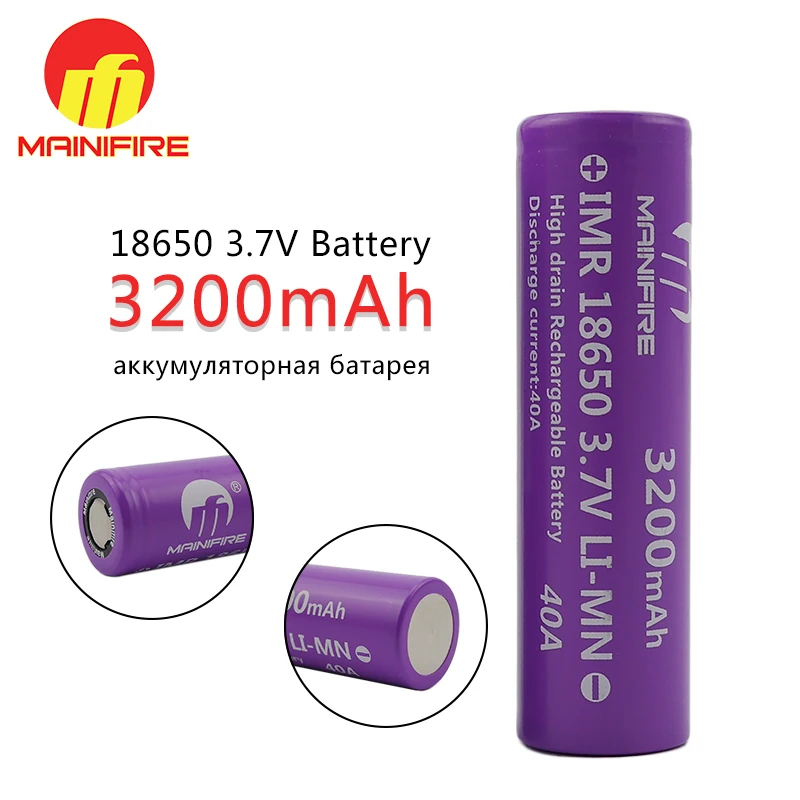 1 шт./лот оптовая цена Mainifire 18650 3200mah 40A 3 7 V литий ионная аккумуляторная батарея