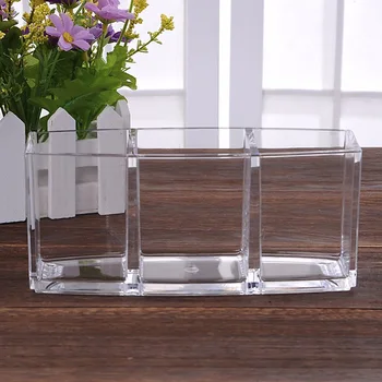 

3-Lattice Transparent Acrylic Cosmetic Organizer Makeup Brushes Pen Storage Box