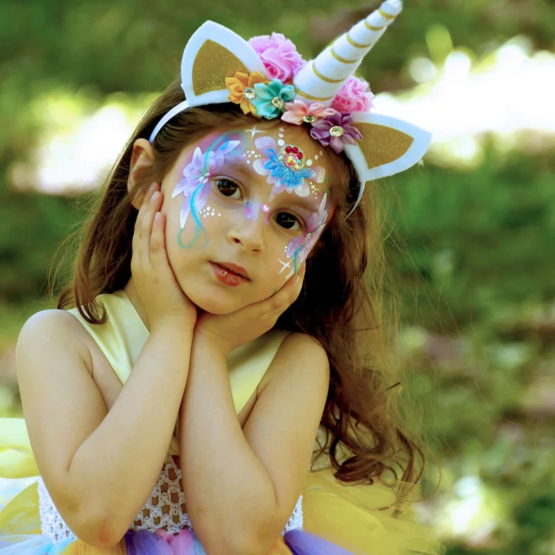 Pastel Rainbow Girls Unicorn Tutu Dress Princess Flower Girl Party Dresses with Headband Kids Birthday Halloween Unicorn Costume (2)