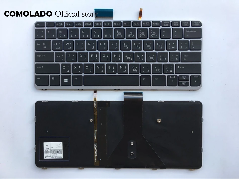 AR Arabic backlight keyboard for HP EliteBook Folio 1020 G1 series  Black with silver frame Keyboard AR Layout