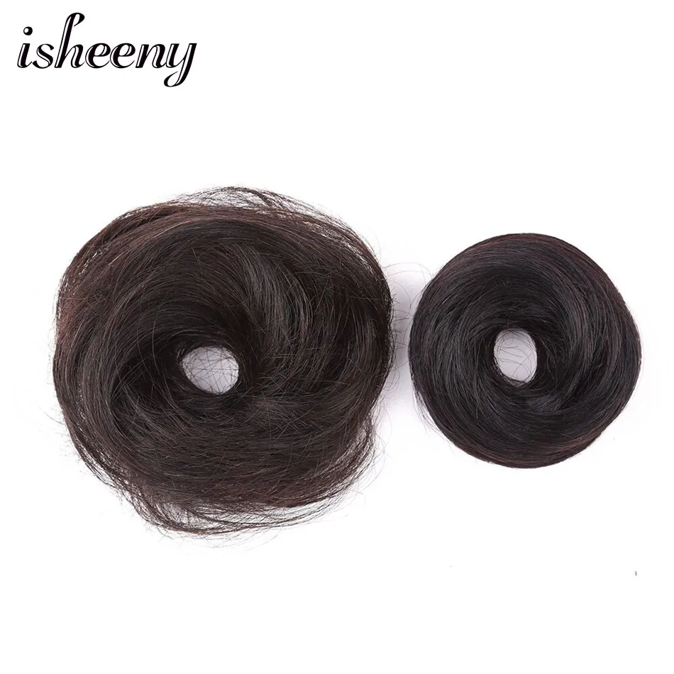 Isheeny European Human Hair Remy Rubber Band Chignon 17g Black Brown Natural Dount Chignon 4 Colors Human Hair Pure Color