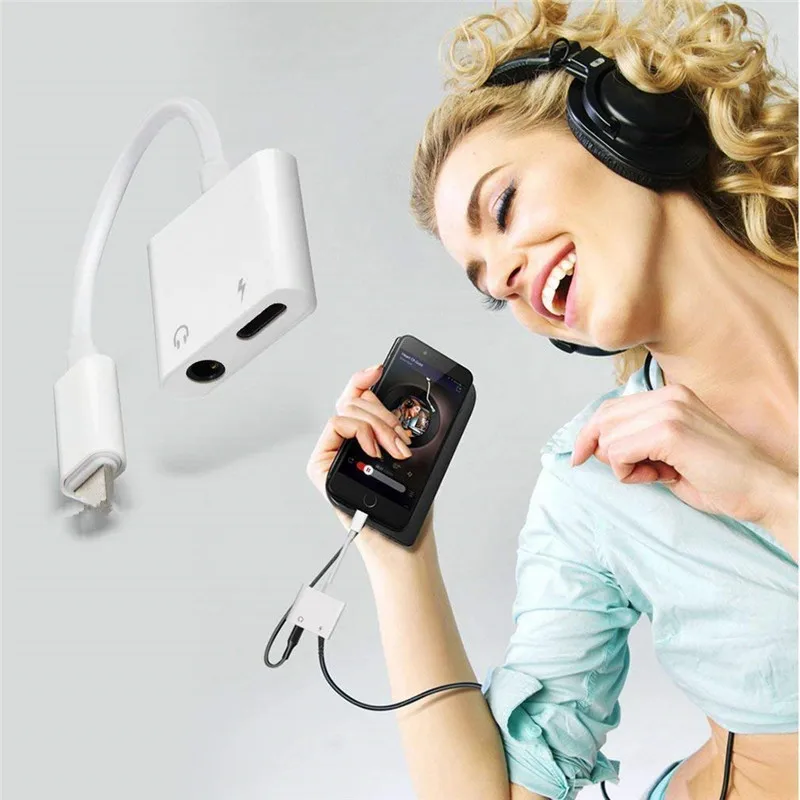 

Mini 2 In 1 Splitter Adapter Earphone 3.5mm Jack Audio Charger Cable for Apple IPhone XR XS Max X 8 7 Plus To 3.5 Mm Converter
