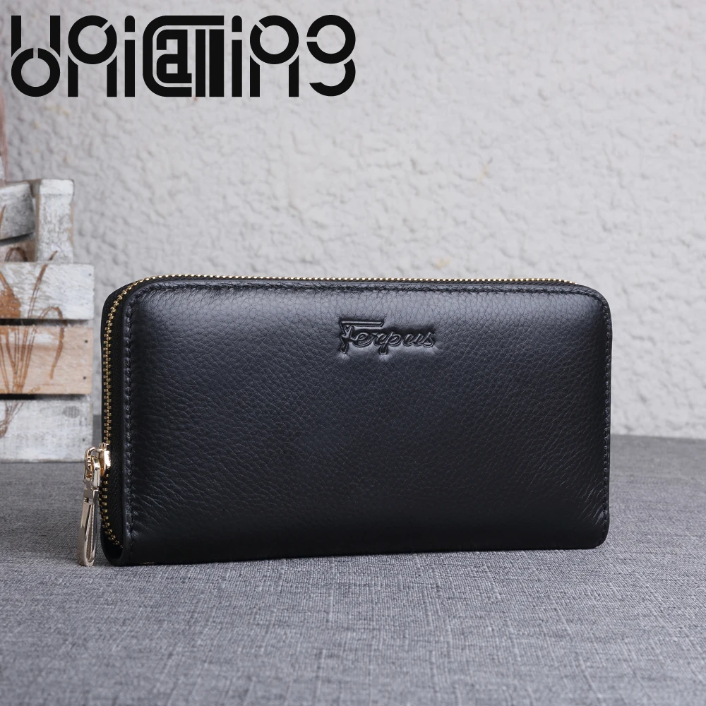 

Fashion men handbags Top grade Genuine Leather Clutch bag Business cow leather long wallet solid color zipper Soft men wallets