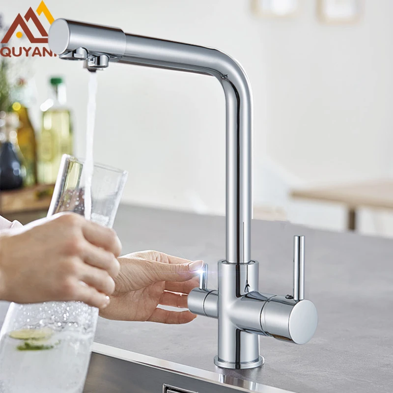 

Quyanre Chrome Waterfilter Taps Kitchen Faucets Mixer Drinking Water Filter 3 way Kitchen Faucet Sink Tap H/C Water Mixer Tap