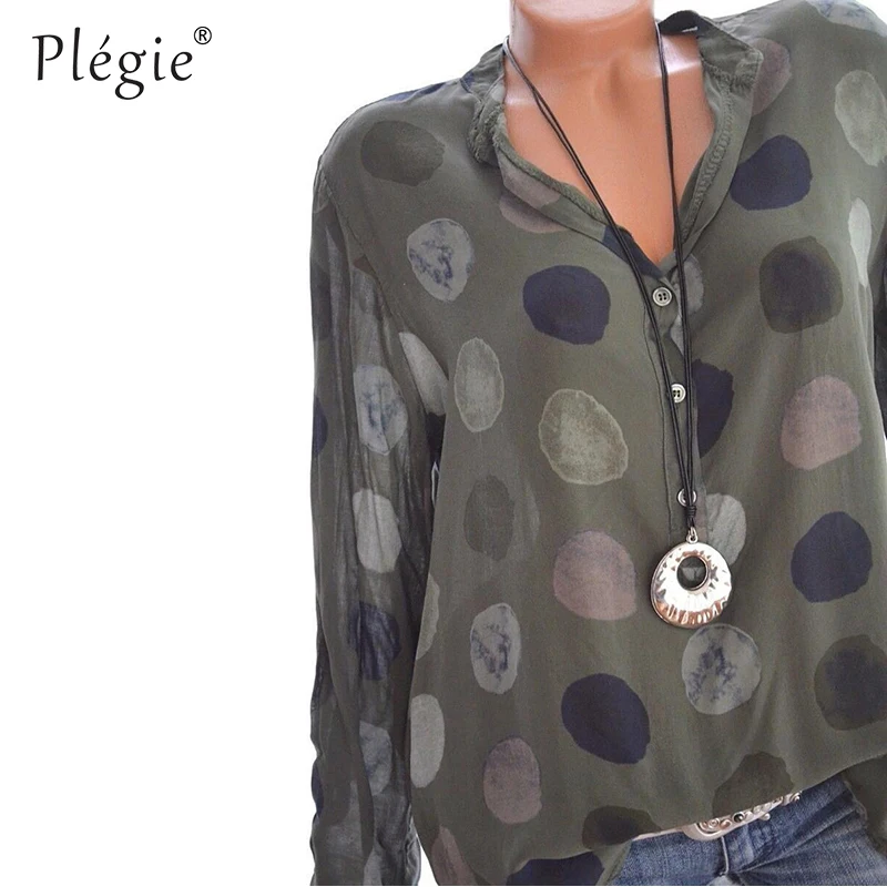 Plegie Женские топы и блузки 2020 Весна Blusas рубашка в горошек с длинными рукавами