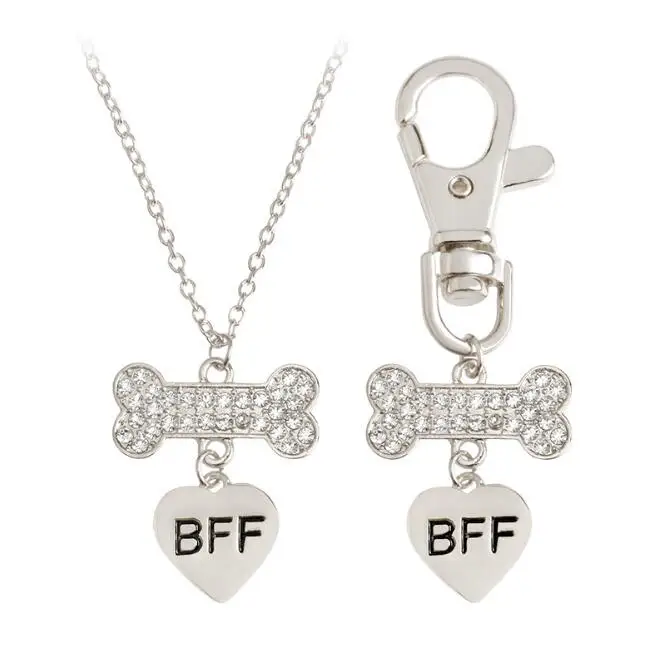 

Explosion Fashion Creative Dog Bone Love Best friend BFF Pet Dog Cat Collar Pendant Necklace Keychain Set Metal Zinc Alloy Jewe