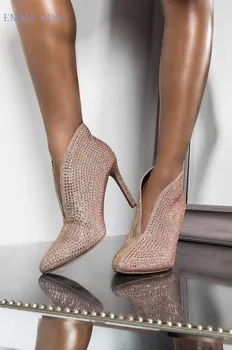 

2019 Luxury Bling Bling Crystal Ankle Boots for Women Sexy Suede Slip on Stiletto Heels Botines Party Shoes Woman Short Boots