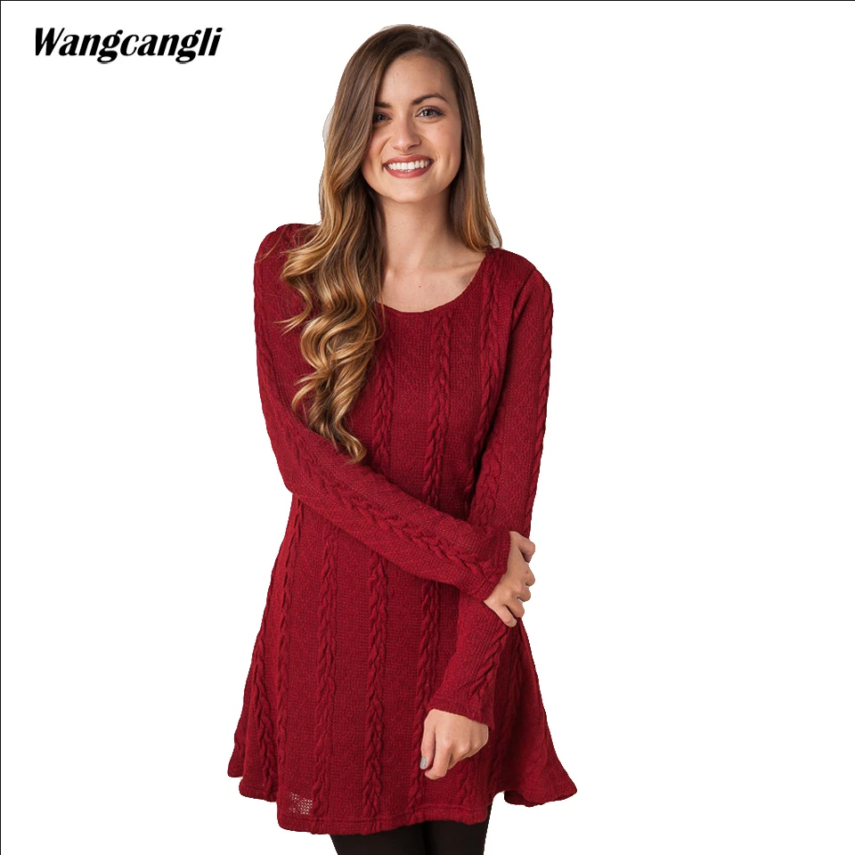 Wangcangli 2018 осень женская сексуальная Вязание Хлопок Line Vestidos Твердые Cacual Винтаж o