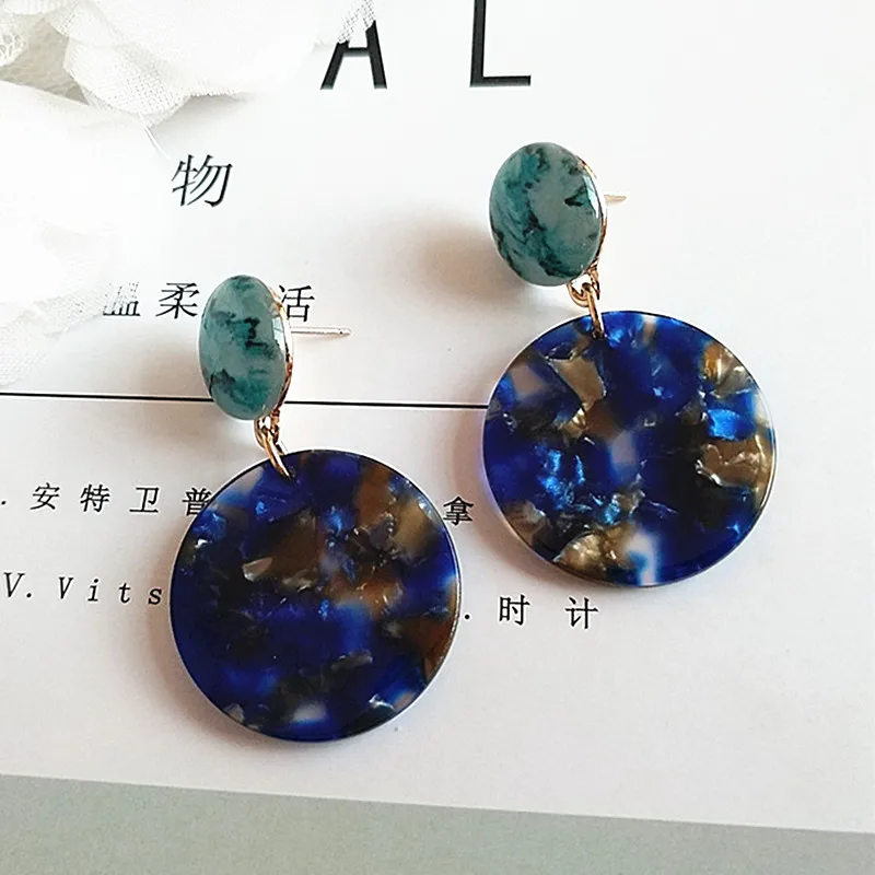 

UJBOX Multi Color Geometry Acetate Earrings Stud Japanese Korean Blue Gray Round Stud Earrings Wholesale E409