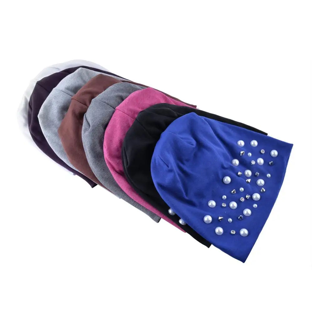 Для женщин однотонные вязаные шапки на осень и весну, расшитые стразами и жемчугом сапоги высотой выше колена круглые шапки без полей для дамы высокий качественный капот Кепки дропшиппинг