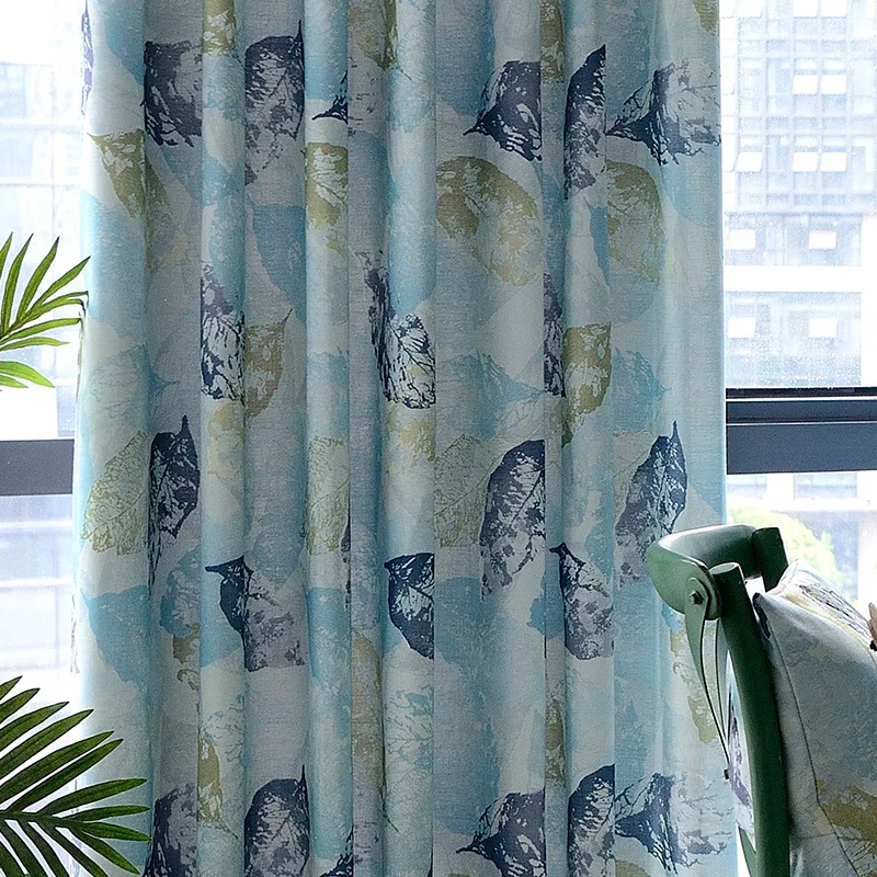 Topfinel новинки классические лист шторы для гостиной спальни кухни Тюль панель американский стиль синий и коричневый Занавески высококачественные - Цвет: Blue Curtain