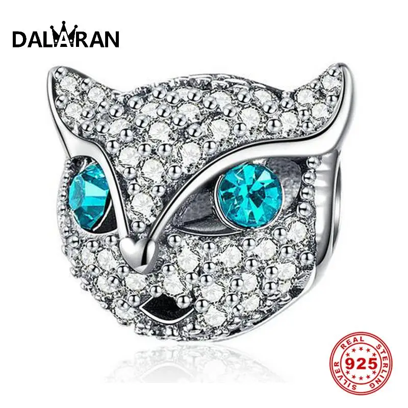 

DALARAN Cute Fox Charms 925 Sterling Silver Beads Blue Zirconia Fit Bracelet Necklace DIY For Jewelry Making Handmade Women Gift