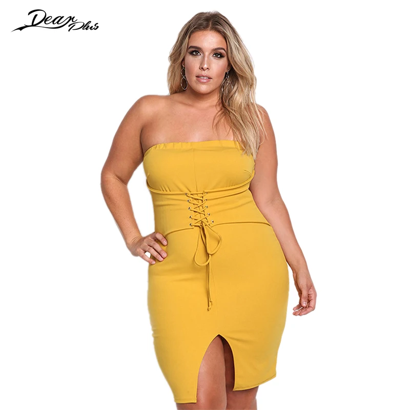 Women Sexy Strapless Formal Celebrity Party Dresses 2017 Lace Up Split