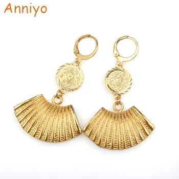 

Anniyo Arab Metal Coin Earrings New for Women's/Girls Gold Color Jewelry Middle East Ethnic Items African Gifts #074506
